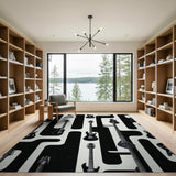 Electric Guitar Silhouettes Black White Area Rug