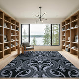 Ornate Black White Damask Swirl Rug