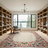 Ornate Red Floral Border Persian Area Rug