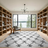 Black Palm Leaf Diamond Lattice Area Rug