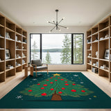 Festive Christmas Tree with Red Ornaments Area Rug