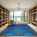 Rainbow Plaid Blue Washable Area Rug