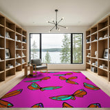 Vibrant Pink Butterfly Pattern Area Rug