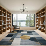 Geometric Navy Blue Gold Modern Area Rug