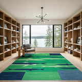 Geometric Shark Area Rug in Blue Teal