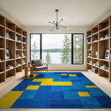 Bold Blue and Yellow Geometric Area Rug