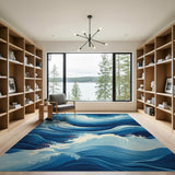 Navy Blue Ocean Waves Area Rug
