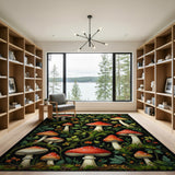 Whimsical Red Mushroom Foliage Area Rug
