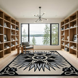 Ornate Grey Starburst Mandala Area Rug