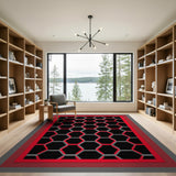 Modern Black Red Hexagon Area Rug