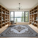 Ornate Grey Baroque Medallion Rug
