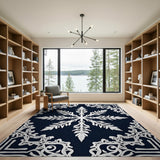 Elegant Navy Snowflake Lace Area Rug
