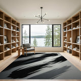 Black and White Bold Black Brush Stroke Abstract Area Rug