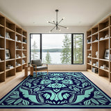 Teal Floral Navy Vintage Area Rug