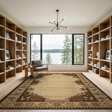 Southwestern Beige Area Rug with Tan Brown Geometric Border