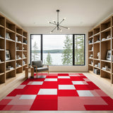 Red Geometric Block Patchwork Area Rug