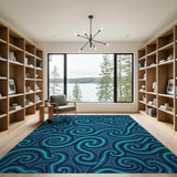 Geometric Modern Blue and Teal Swirl Abstract Area Rug