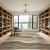 Earthy Brown Tan Wave Abstract Area Rug