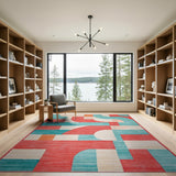 Vibrant Red Teal Geometric Abstract Area Rug