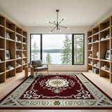 ODIKA Washable Red Traditional Medallion Area Rug - Low Pile Non-Slip Vintage Carpet