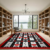 Bold Geometric Red Black White Area Rug