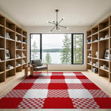 Rustic Farmhouse Bold Red Gingham Checkered Area Rug