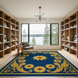 Navy Sunflower Medallion Floral Area Rug