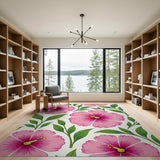 Floral Vintage Pink Vibrant Pink Hibiscus Floral Area Rug