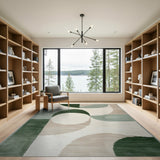 Modern Green Curved Geometric Area Rug