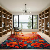 Red Poppy Sunset Washable Area Rug