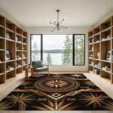 Southwestern Star Mandala Rug Black Gold