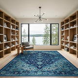 Blue and Teal Navy Teal Persian Medallion Area Rug