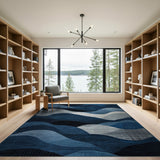 Blue and Teal Abstract Blue Wave Mountain Area Rug