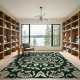 Green Emerald Green Mandala Floral Area Rug