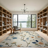 Ivory Blue Floral Branch Area Rug