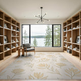 Beige Botanical Leaf Flower Area Rug
