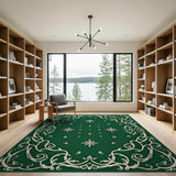 Elegant Green Snowflake Floral Area Rug