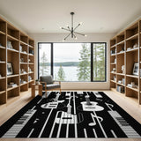 ODIKA Modern Music Theme Washable Rug - Black & White Guitar and Piano Low Pile Area Rug