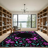 Vibrant Pink Butterfly Floral Area Rug