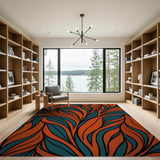 Teal and Orange Swirling Abstract Area Rug