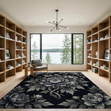Exquisite Black Peony Medallion Area Rug