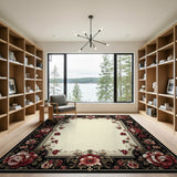 Vintage Red Peony Floral Border Area Rug