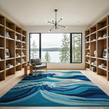 Dynamic Ocean Waves Blue Teal Woven Rug