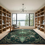 Vintage Ornate Emerald Leaf Medallion Rug