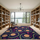 Navy Pie Slice Star Swirl Pattern Area Rug