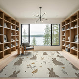 Whimsical Textured Bunny Winter Twig Area Rug