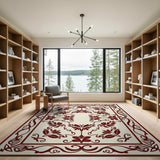 Ornate Red Lotus Floral Area Rug