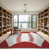 Red Stitched Baseball Area Rug