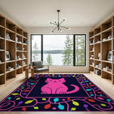 Playful Pink Cat Twinkling Lights Rug