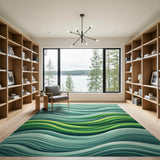 Abstract Area Blue and Teal Cascading Teal Waves Abstract Area Rug
